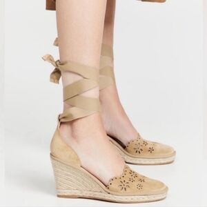 Veronica Beard Beige Lace-Up Espadrilles